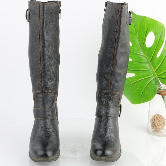 Born Women's Biker Moto Boots Size 6 Tall Block Heel Black Leather Comfy Rock - Picture 3 of 12